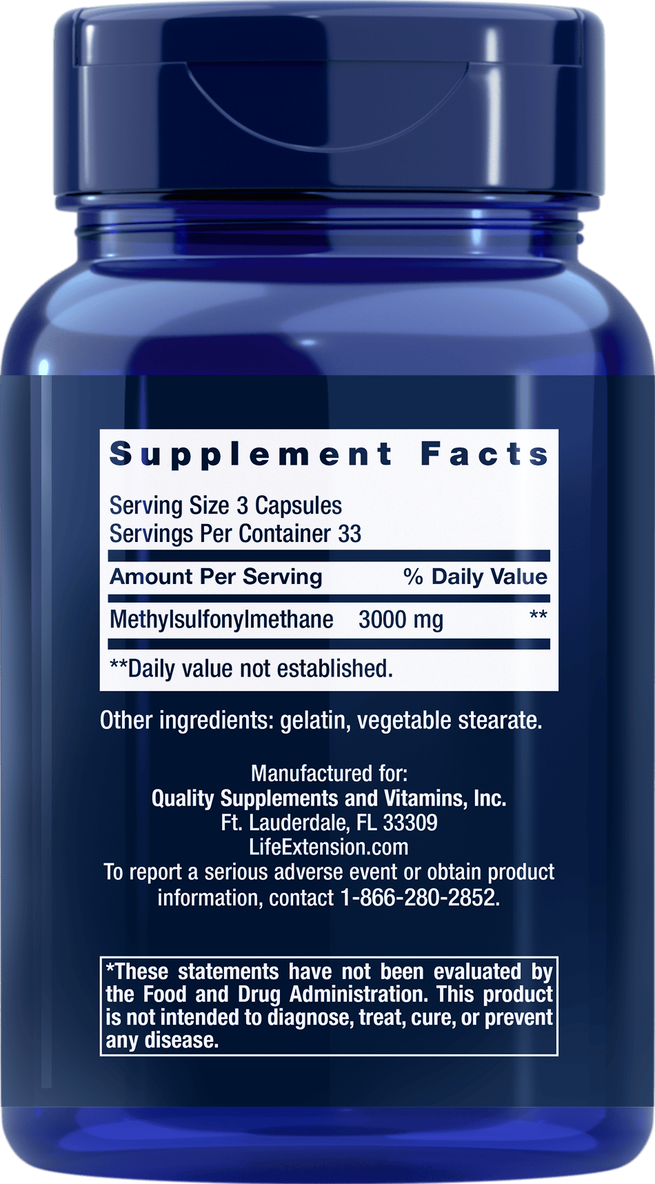 Life Extension Supplement Facts - Methylsulfonylmethane 3000mg