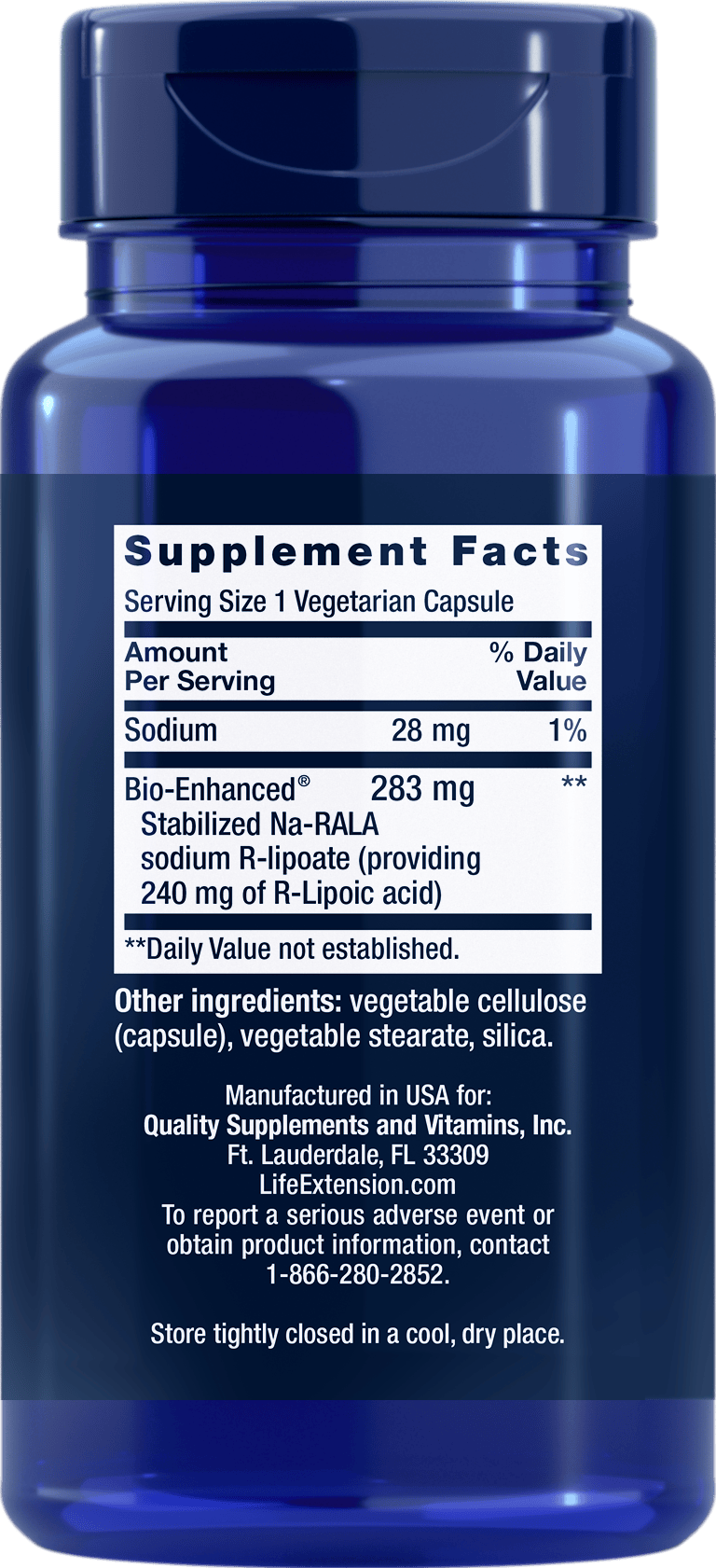 Supplement Facts Label - Bio-Enhanced R-ALA - 01208R