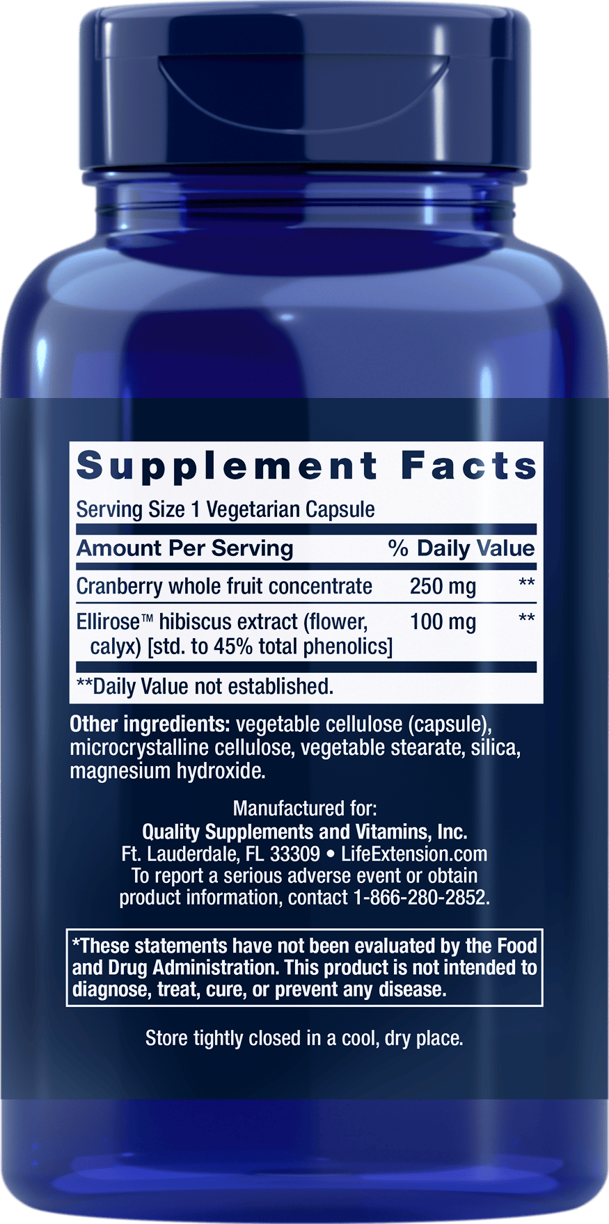 Supplement Facts label for LifeExtension supplement 01424L.