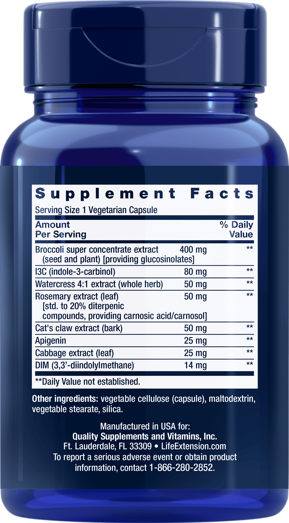 Supplement Facts label for Life Extension supplement