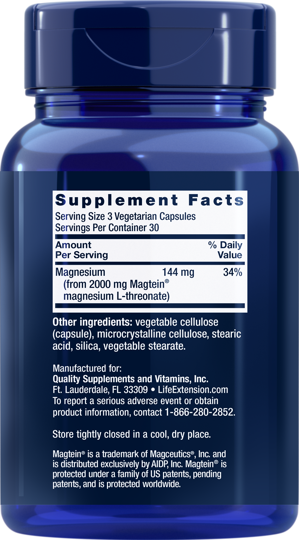 Supplement Facts of Life Extension Magtein Magnesium