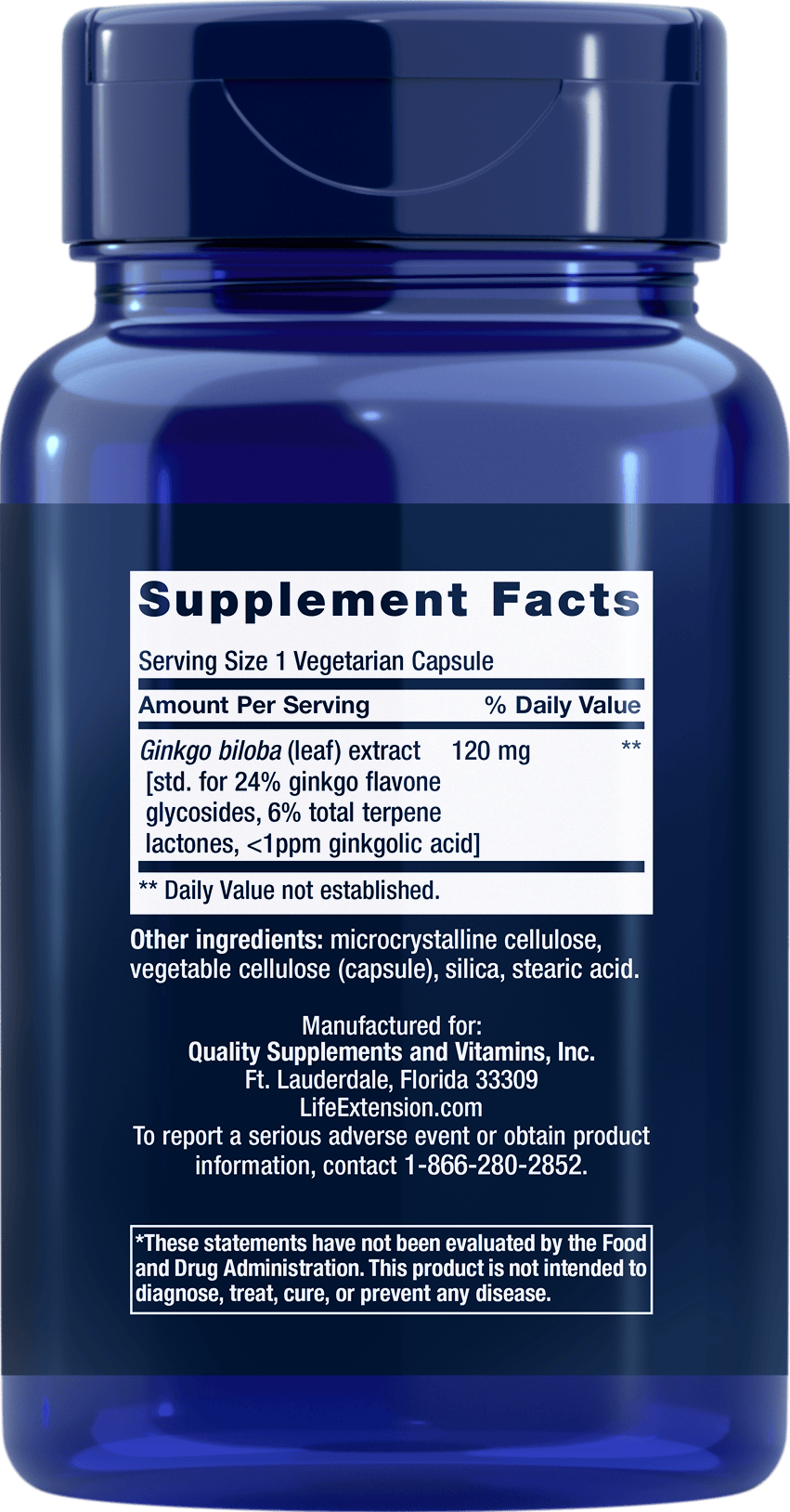 Ginkgo biloba supplement facts label