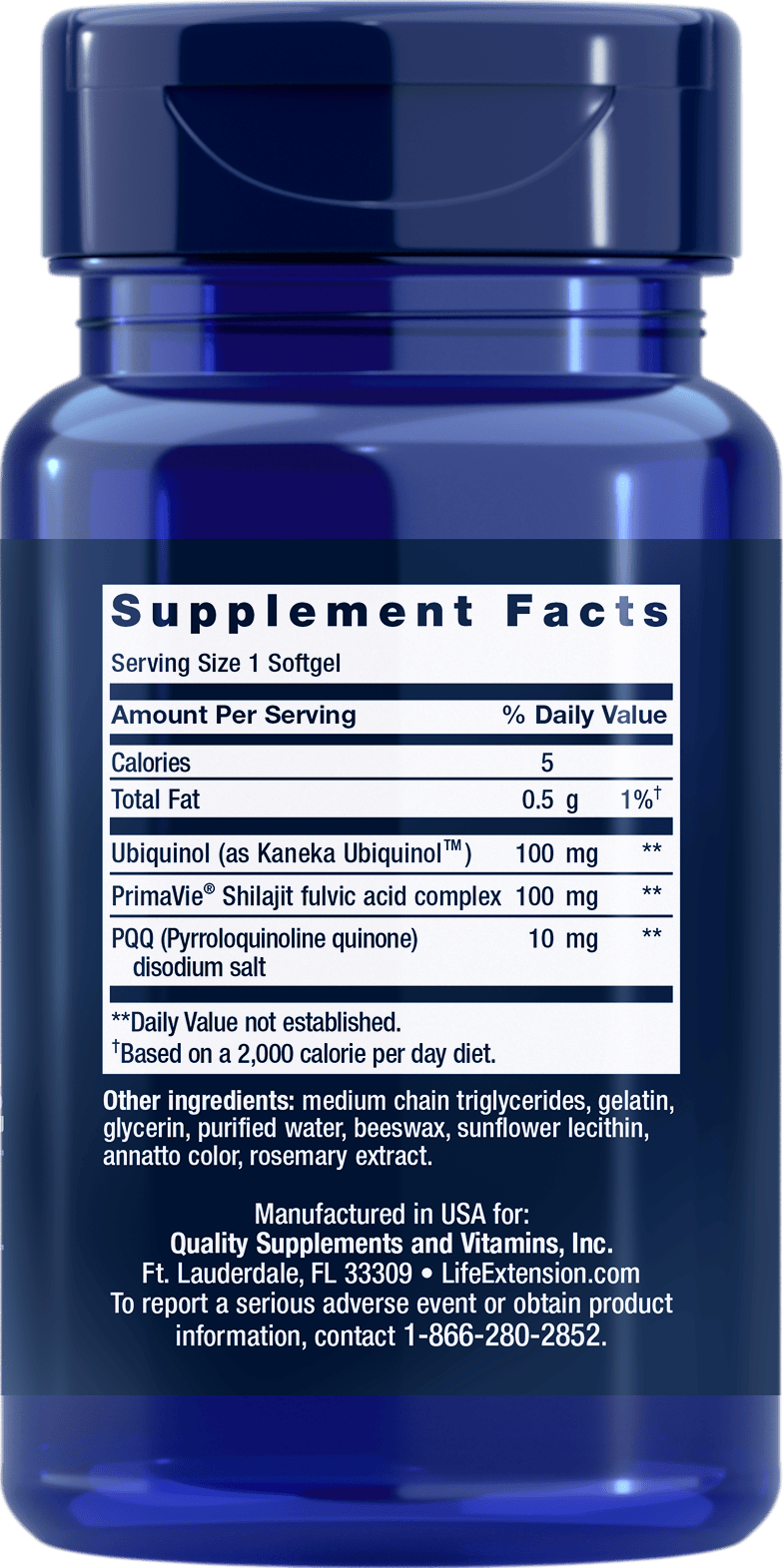 Supplement Facts label for Life Extension supplement