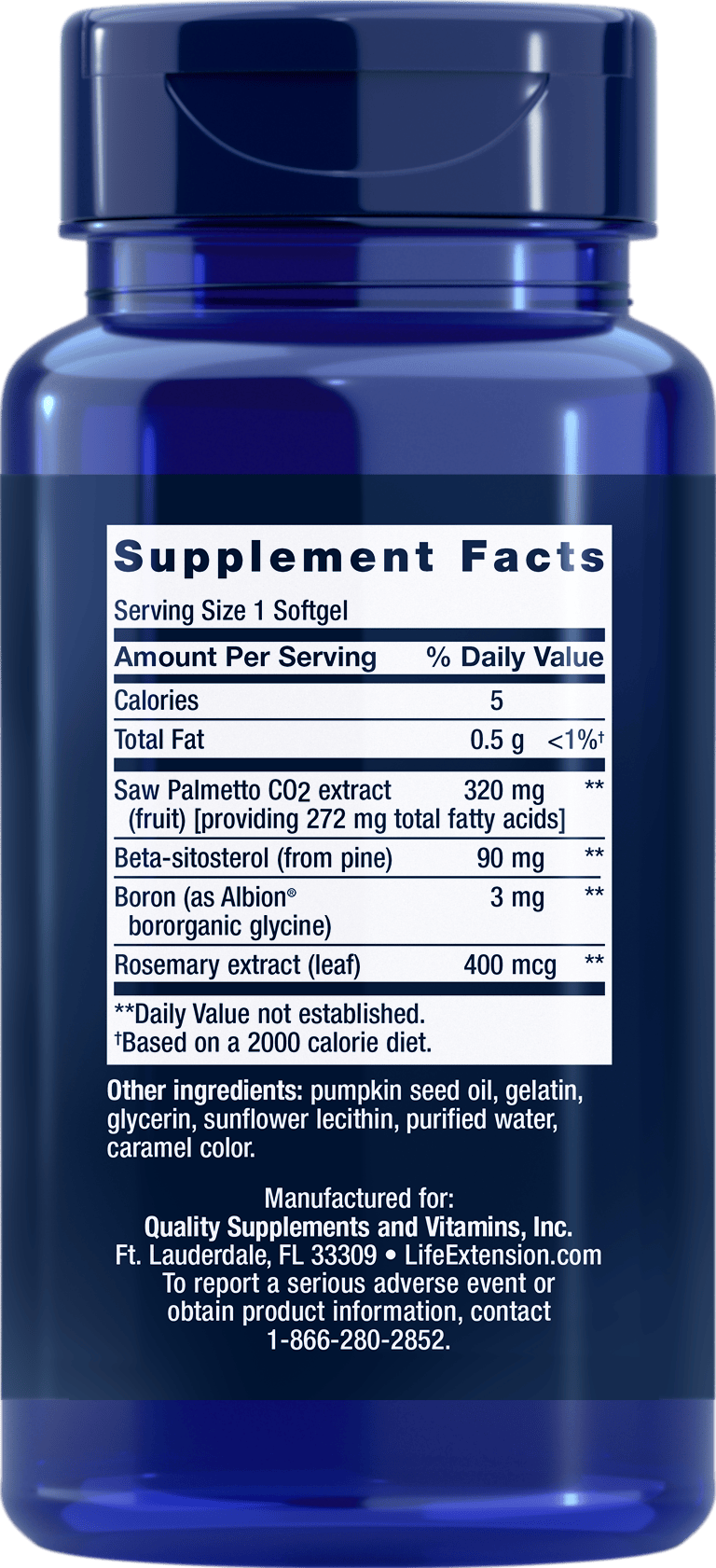 Life Extension Supplement Facts label