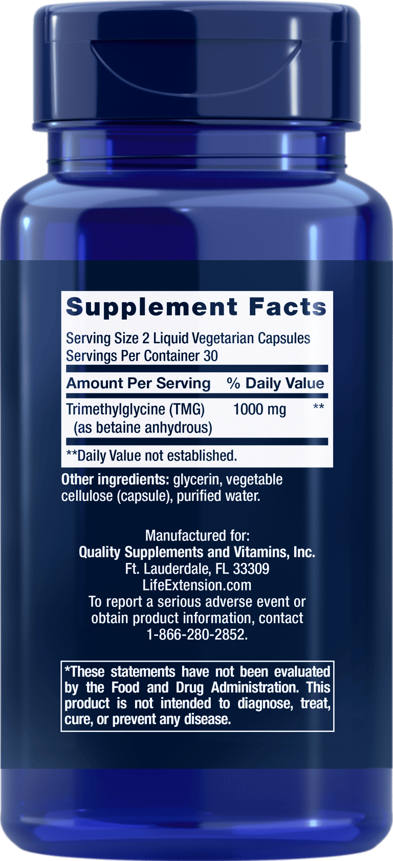LifeExtension TMG Supplement Facts label