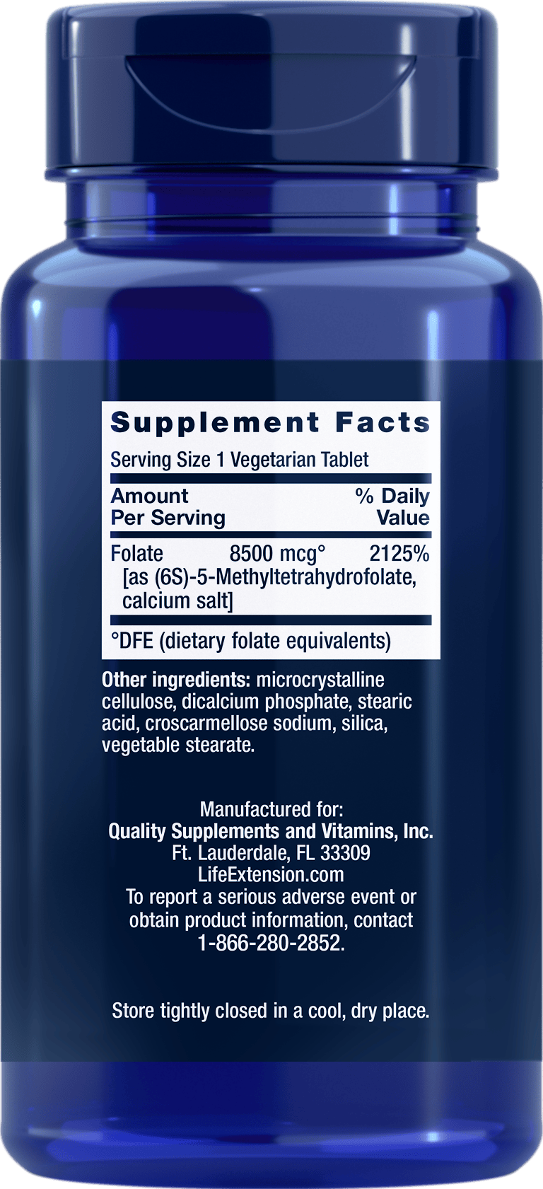 Life Extension Folate Supplement Facts