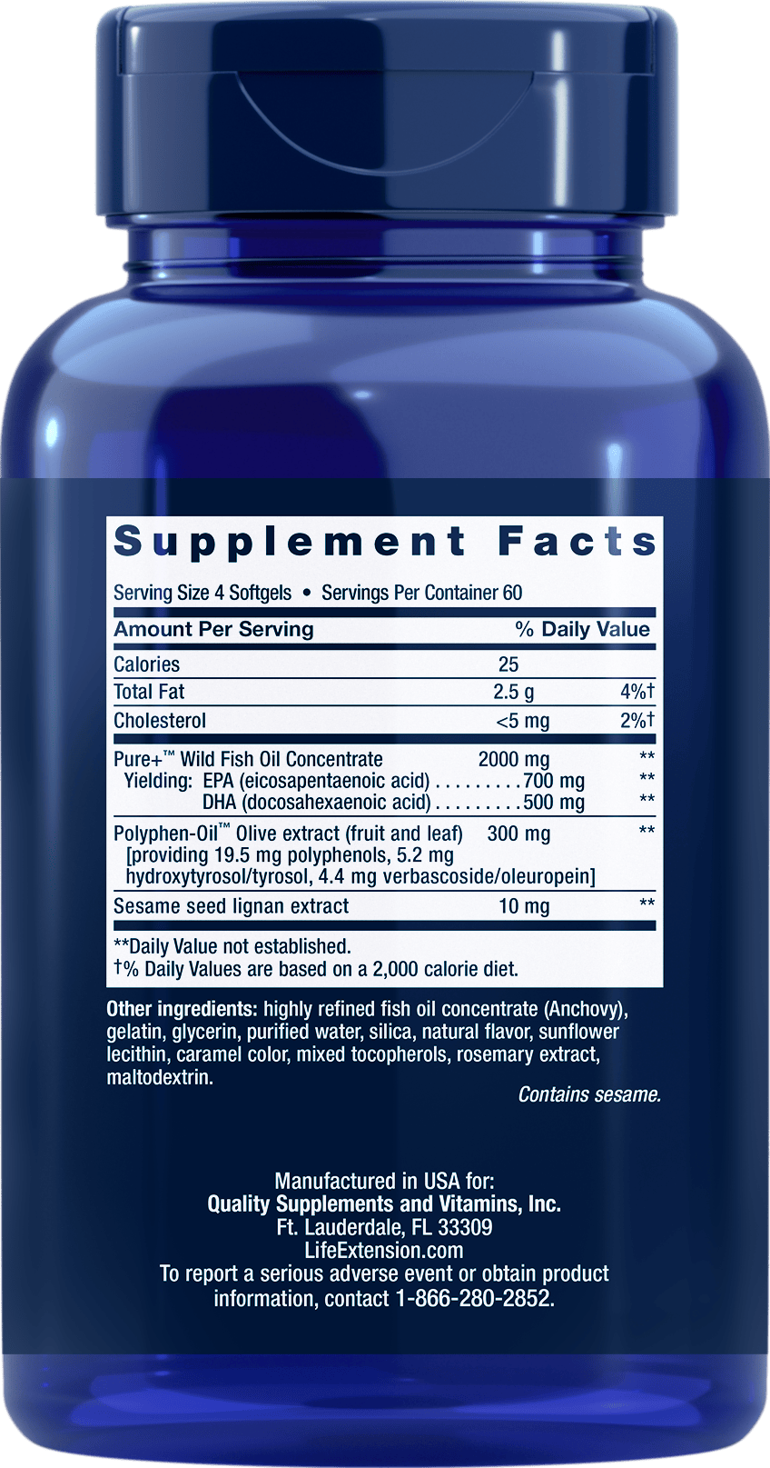 Supplement Facts label of 01986G fish oil supplement