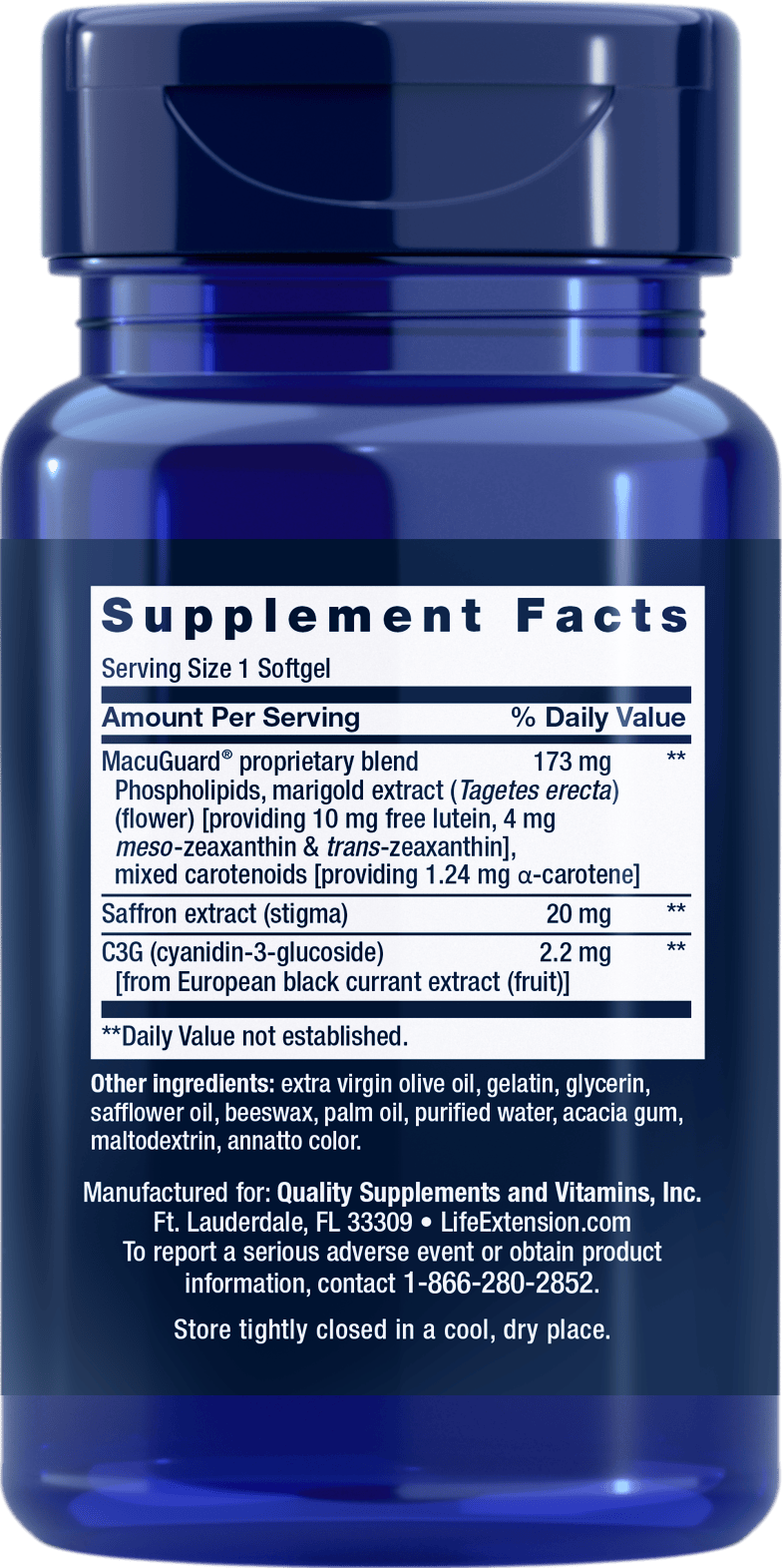 Life Extension MacuGuard supplement facts label