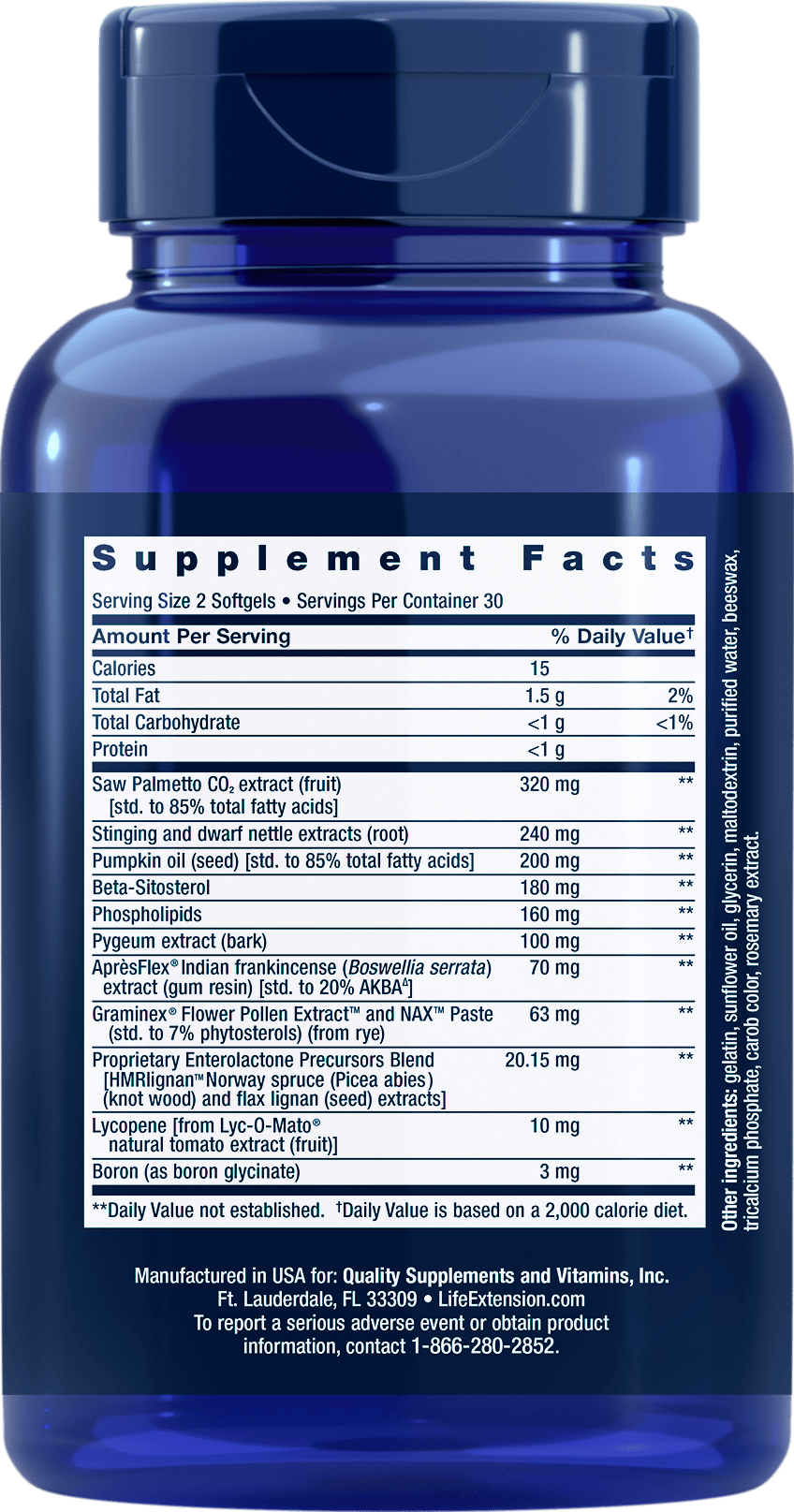 Supplement Facts label on blue supplement bottle