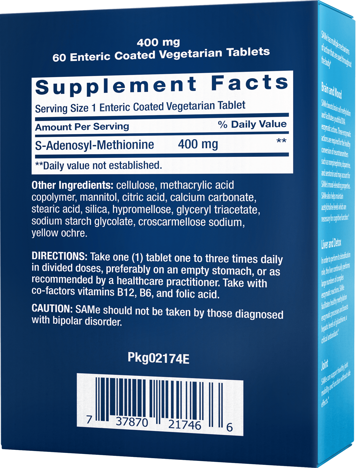 SAMe 400mg Supplement Facts - 02174E