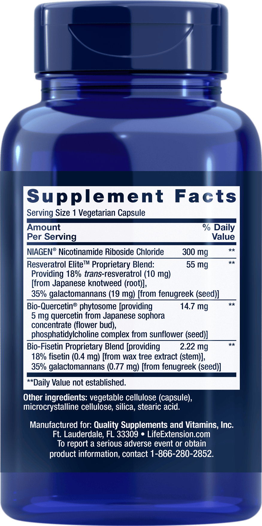 Supplement Facts label on Life Extension supplement bottle