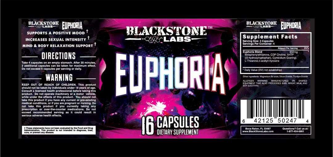 Euphoria supplement bottle label.