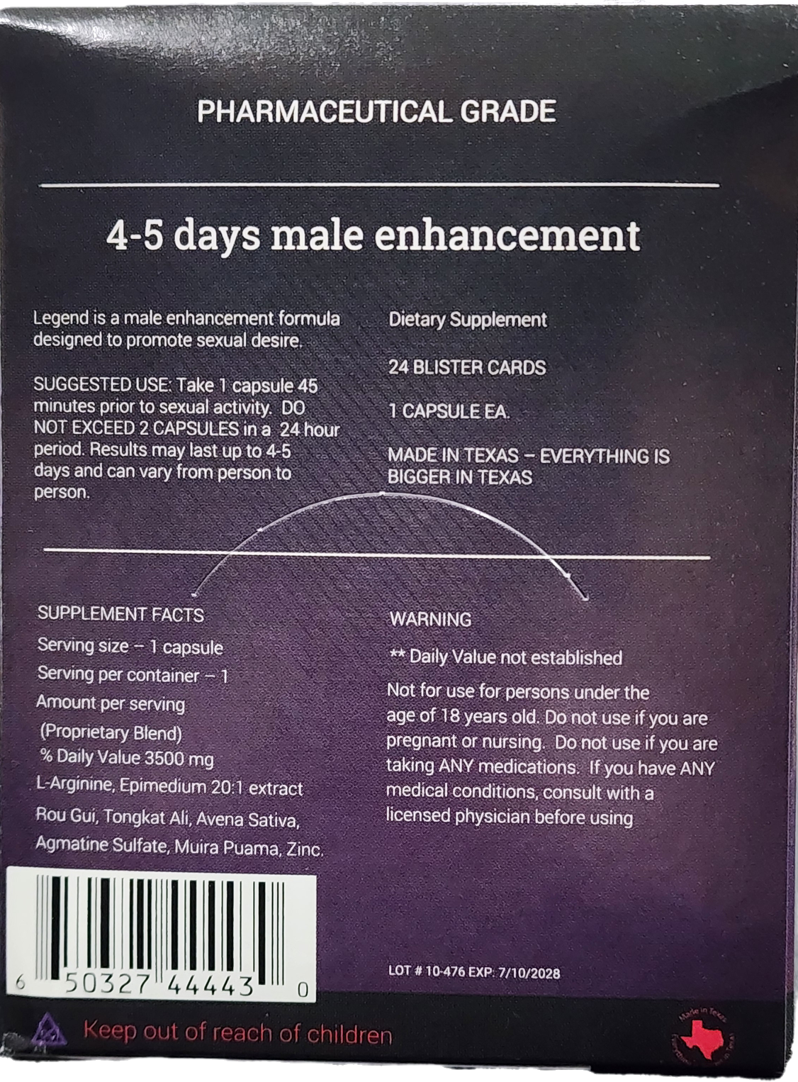 Legend Male Enhancement - Natural Performance Support Supplement (1 Capsule)