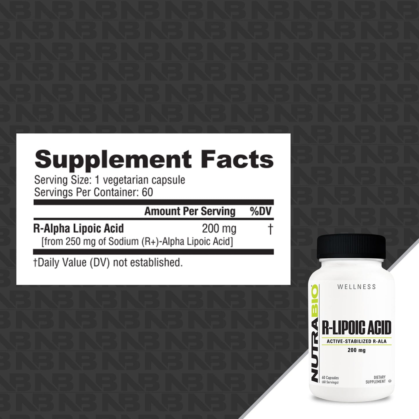 NutraBio R-Lipoic Acid - 60 Capsules
