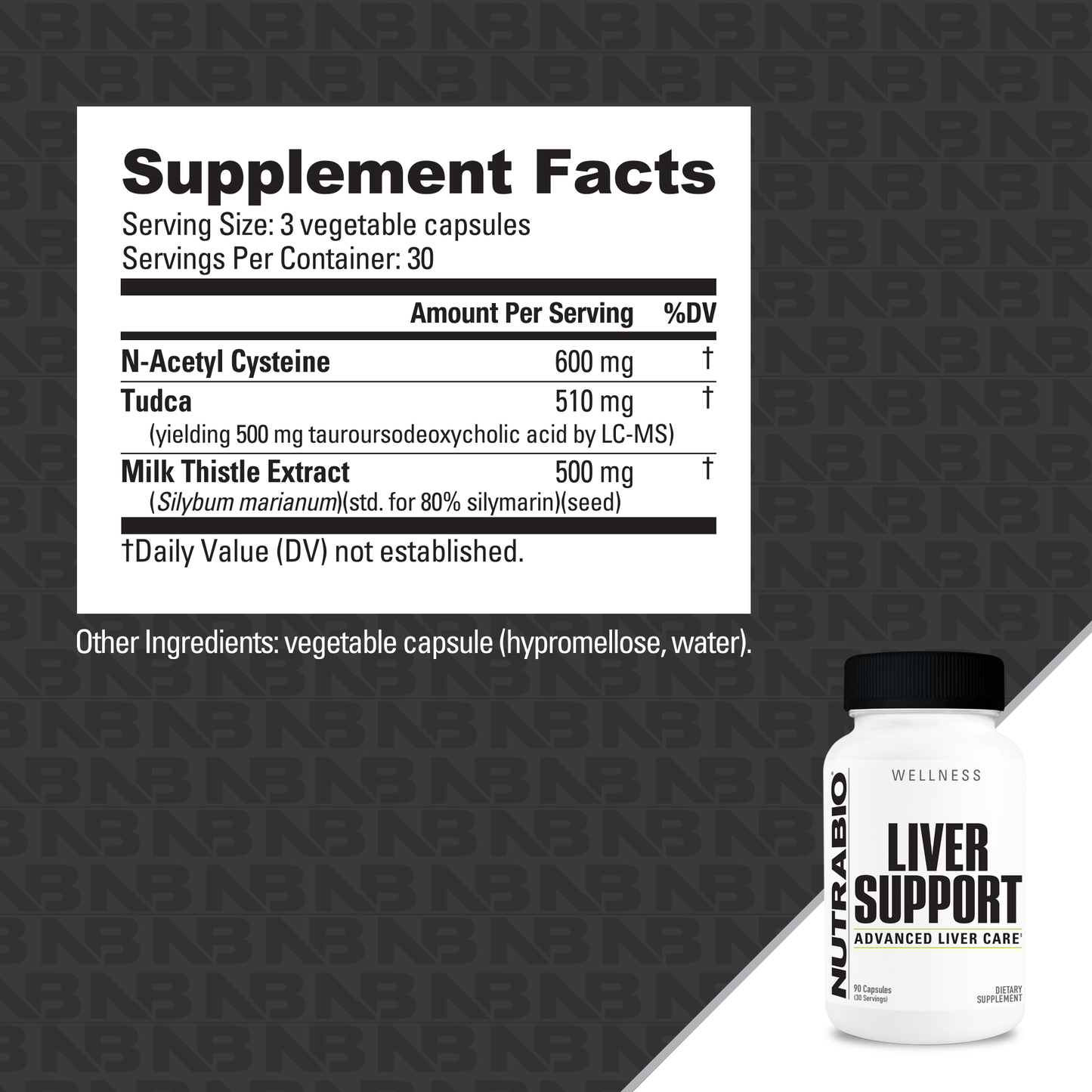 Supplement facts and supplement bottle.