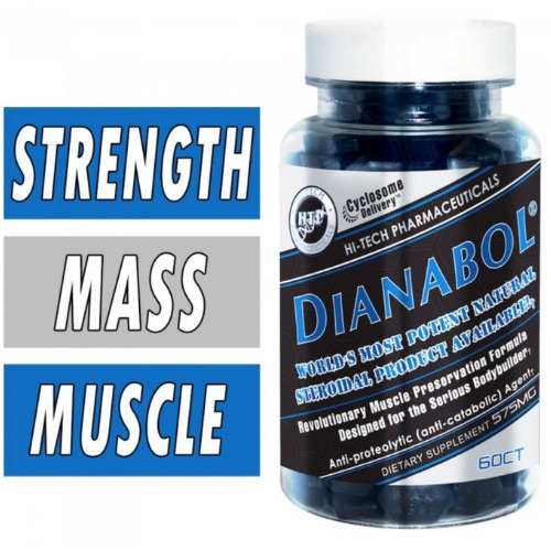 Bottle of Dianabol supplement with text blocks.