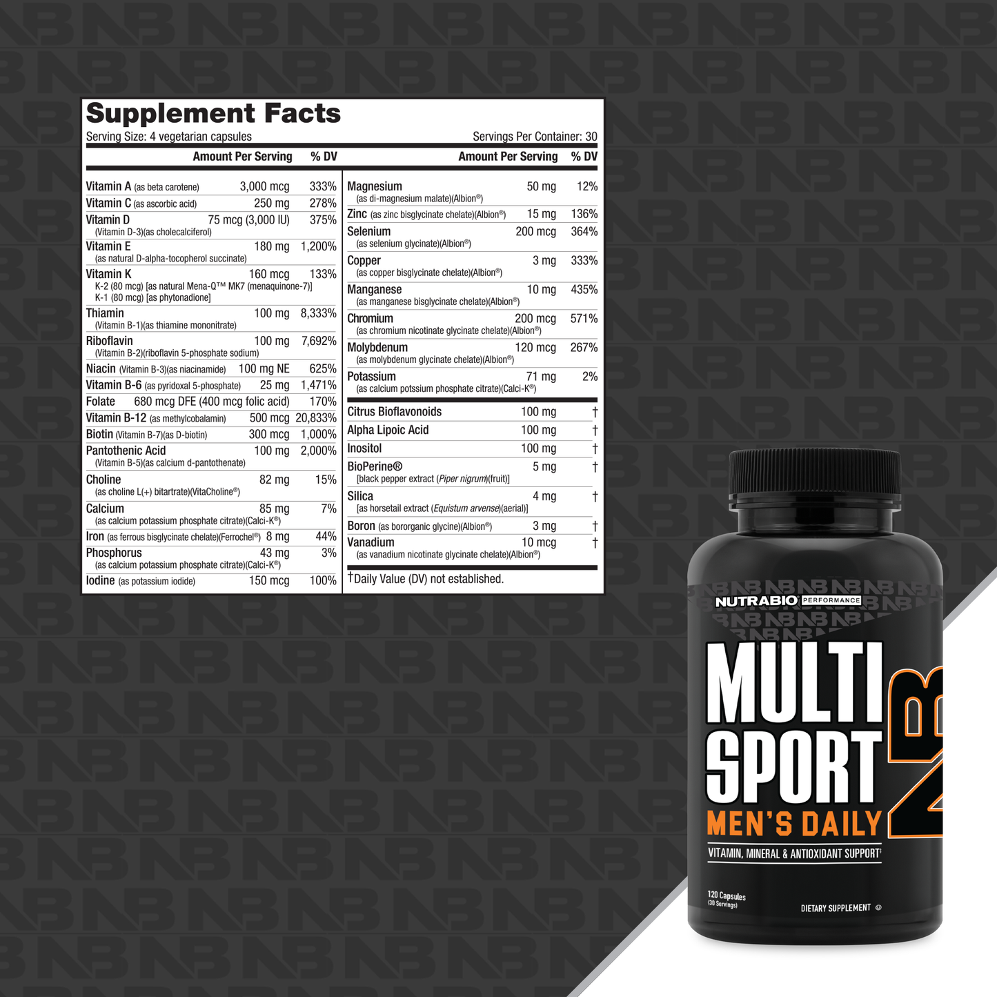 NutraBio Multi Sport Men's Formula (120 Caps)