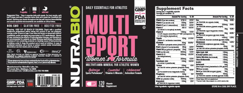 Nutrabio Multi Sport Women's Formula Supplement Facts