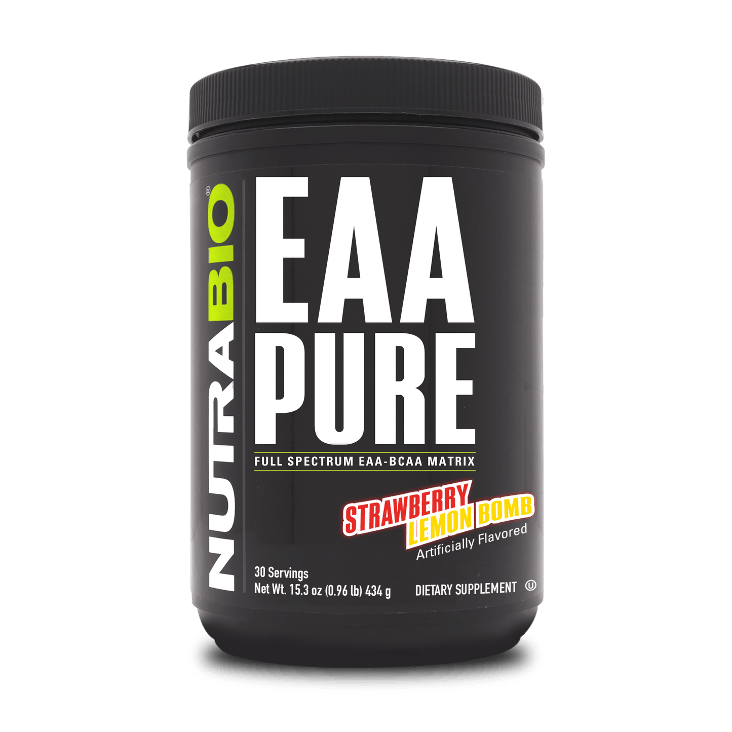 Black tub of EAA Pure supplement.