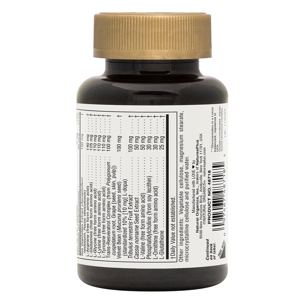 Bottle of Natural Organics 48718 supplement with ingredients list.