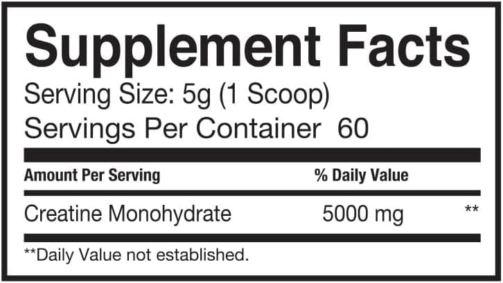 Creatine Monohydrate Supplement Facts - 5000mg per serving