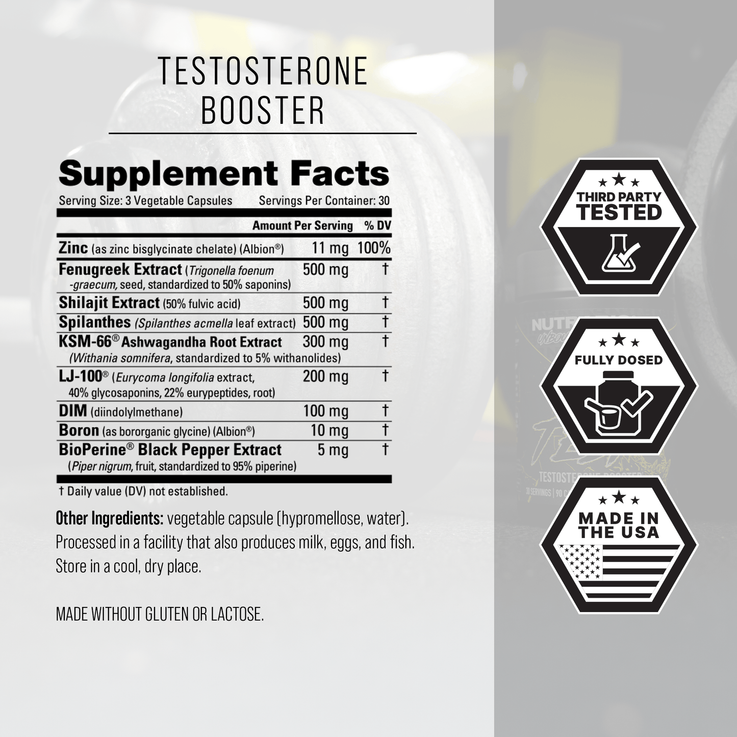 Testosterone booster supplement facts, 60168-2.
