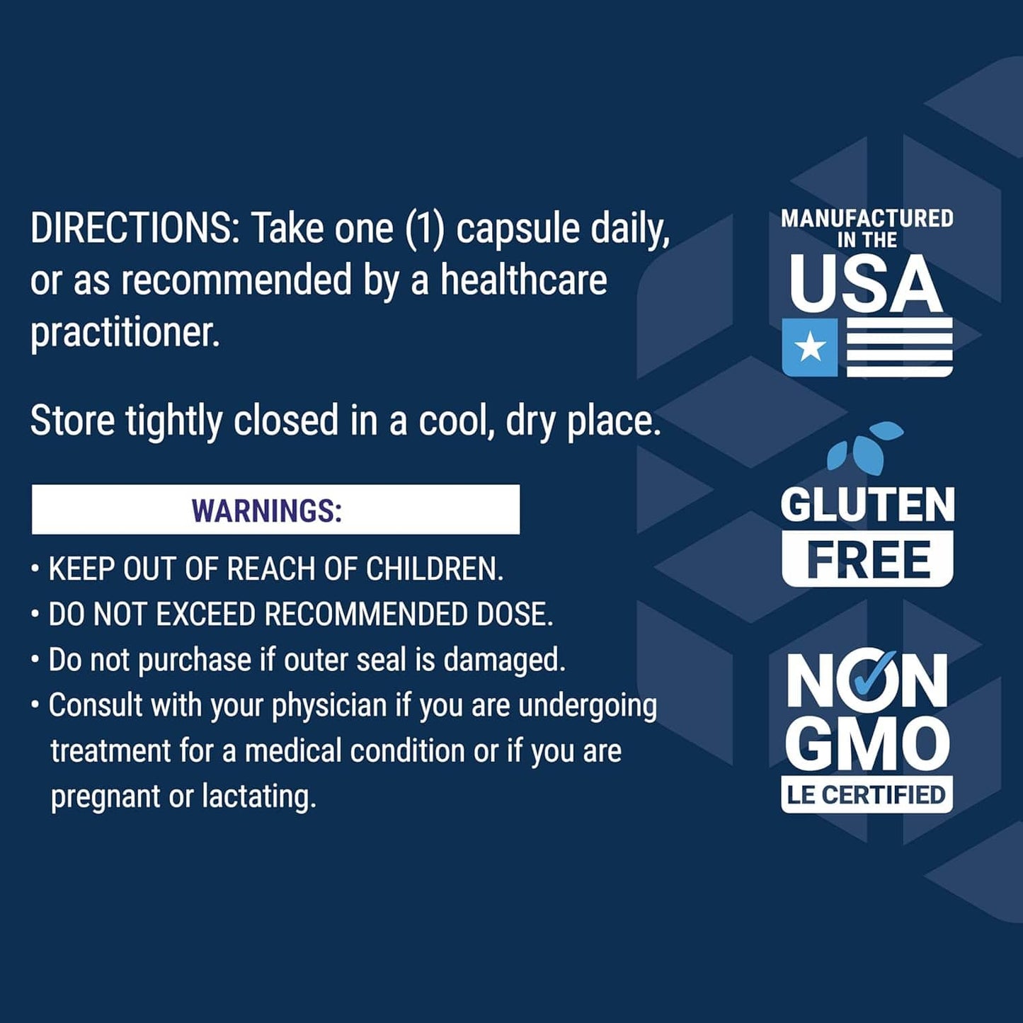 Take 1 capsule, gluten-free, made in USA