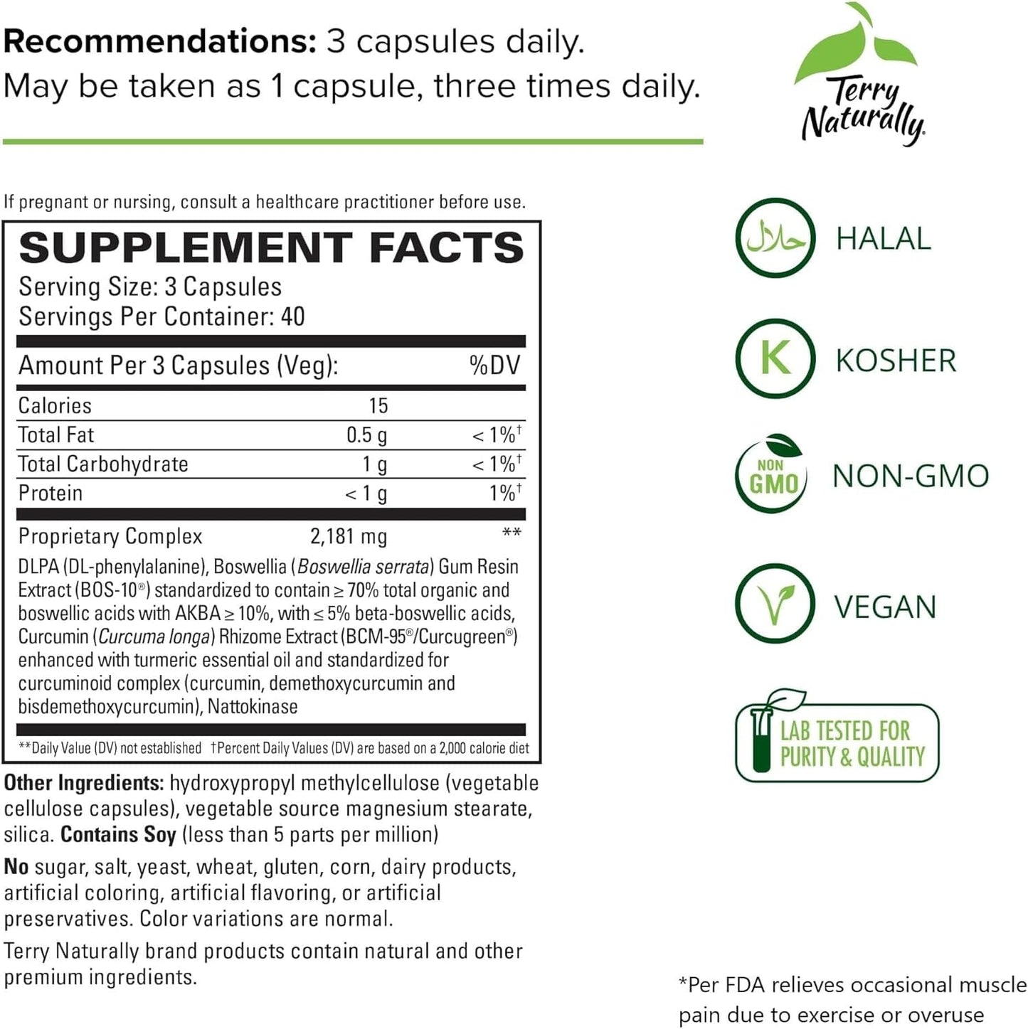 Terry Naturally supplement facts label