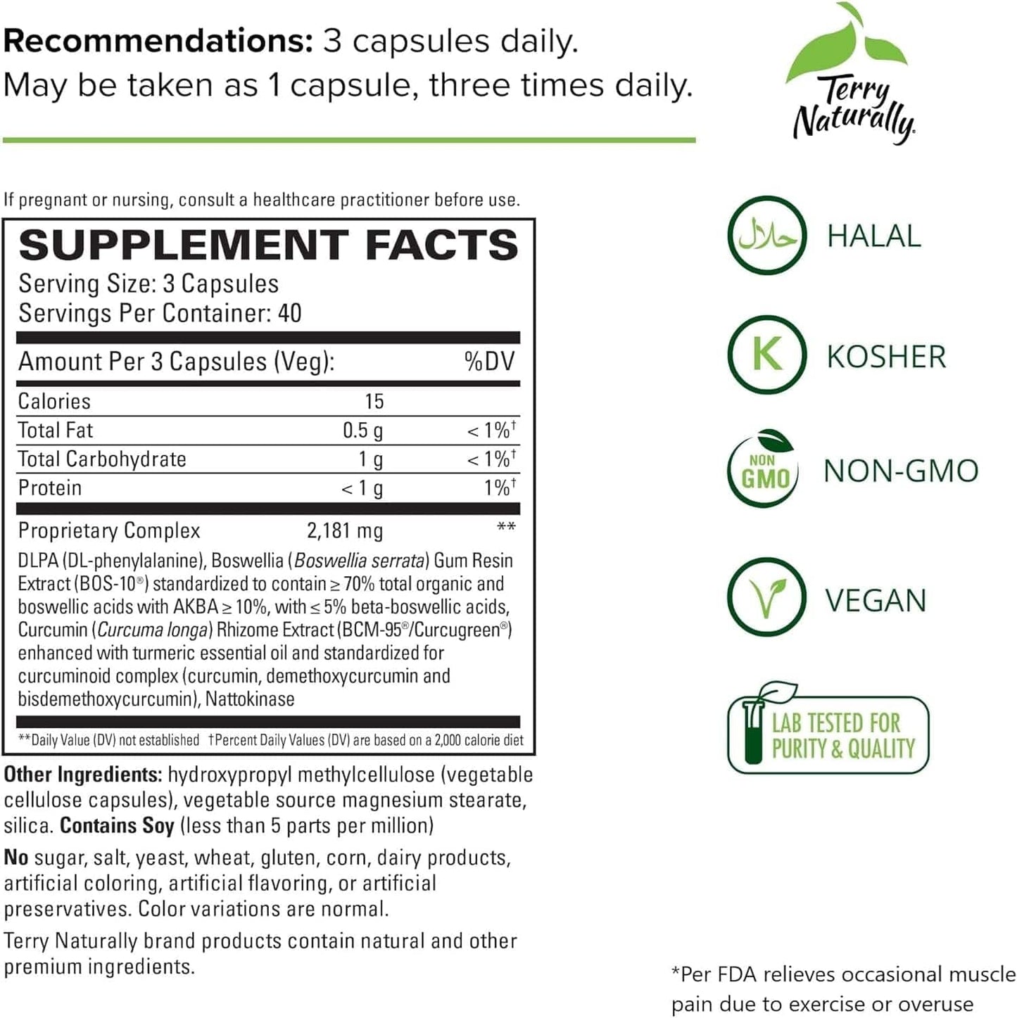 Terry Naturally supplement facts label