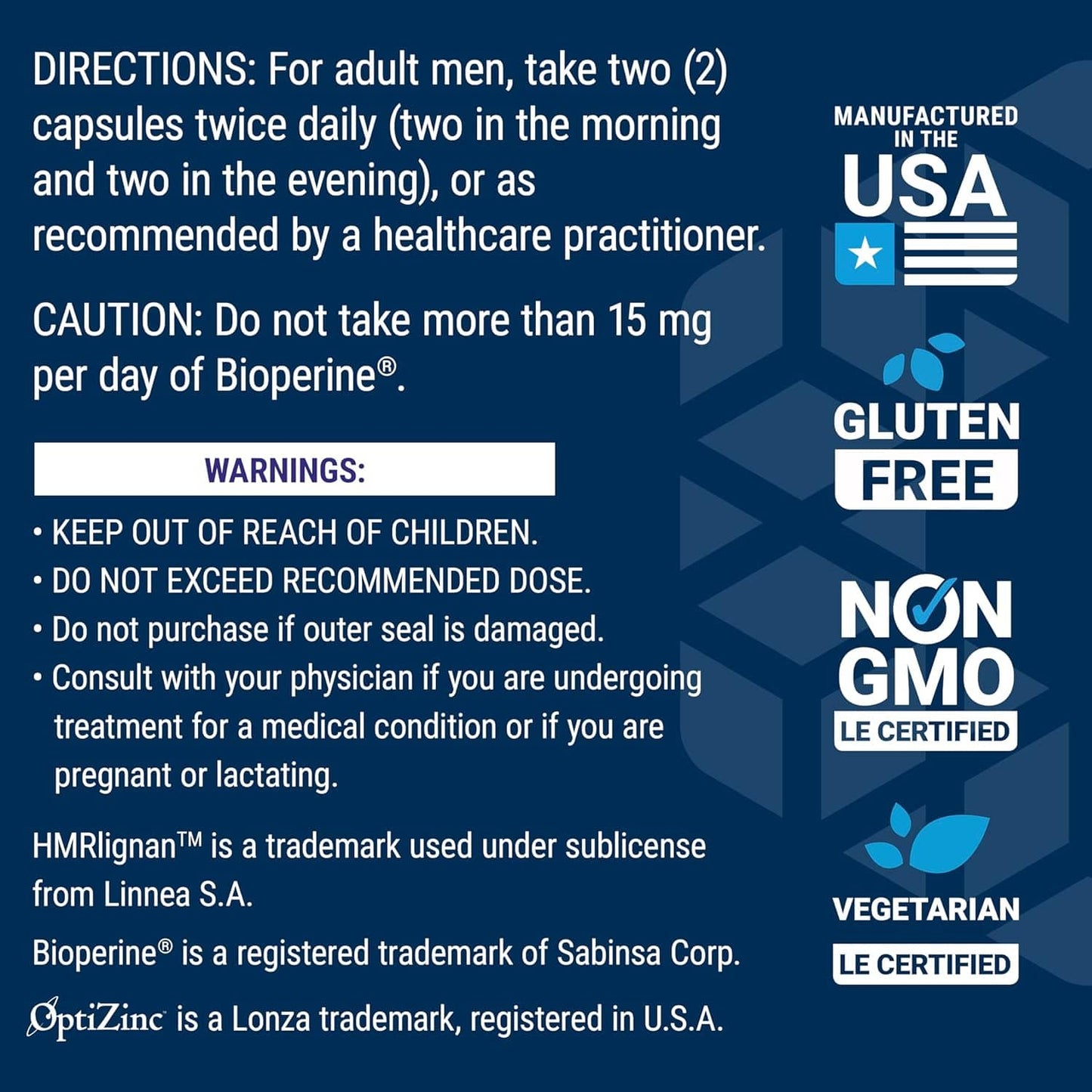 Gluten-free, non-GMO, vegetarian, manufactured in USA.