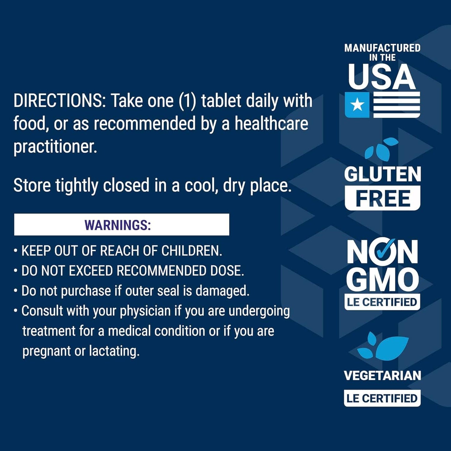 Supplement directions, warnings, and certifications.