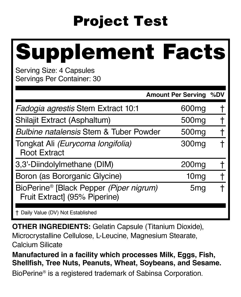 Supplement Facts label with ingredients, AWPROTEST_150.081.02_v1.2_SFP