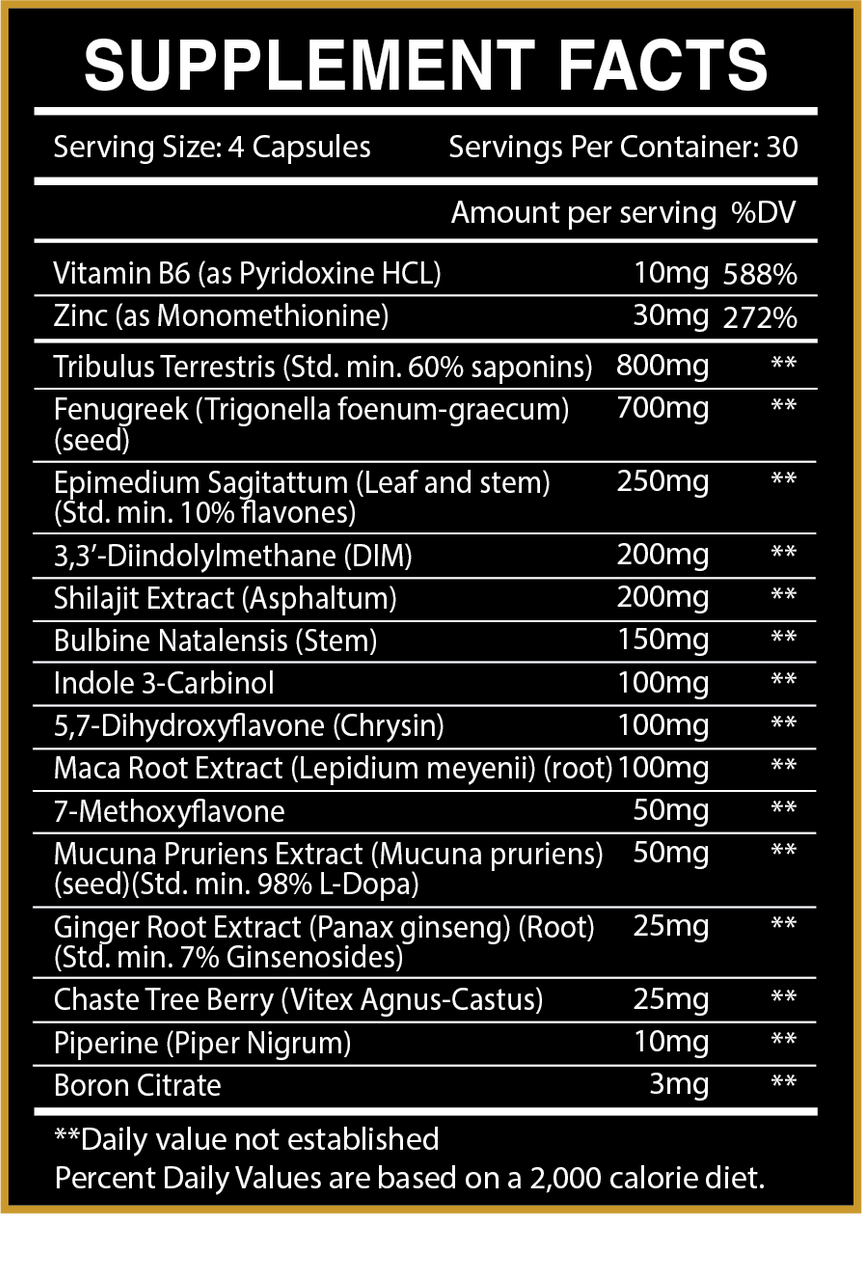 Centurion Essentials retreat supplement facts list.