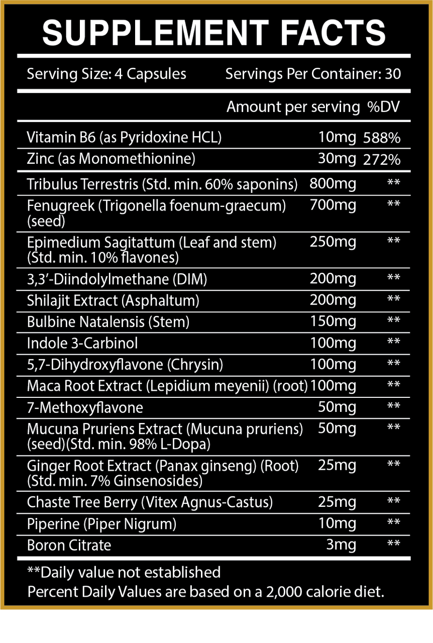 Centurion Essentials retreat supplement facts list.