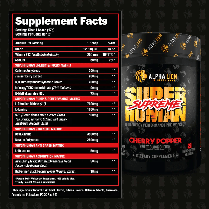 Alpha Lion Superhuman Cherry Popper supplement facts
