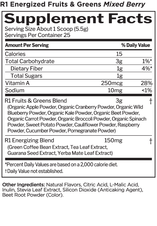 EFG Mixed Berry supplement facts label