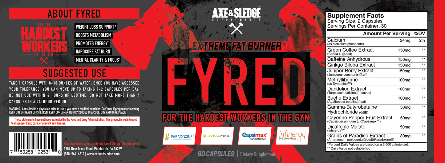 Fyred Red Extreme Fat Burner Supplement Label