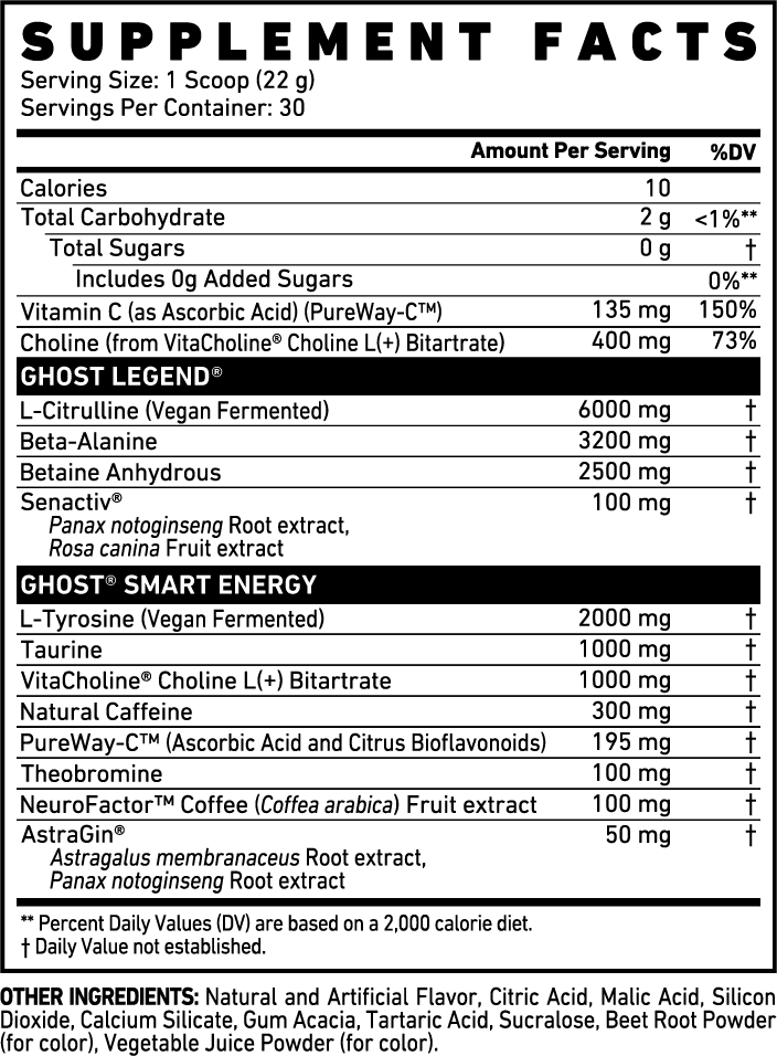 GHOST Legend V4 Warheads Sour Watermelon Supplement Facts