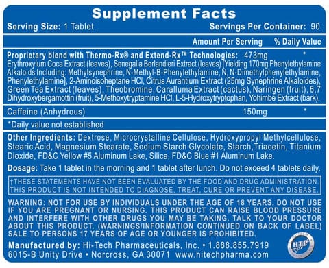 Lipodrene Elite DMAA Free Supplement Facts Panel