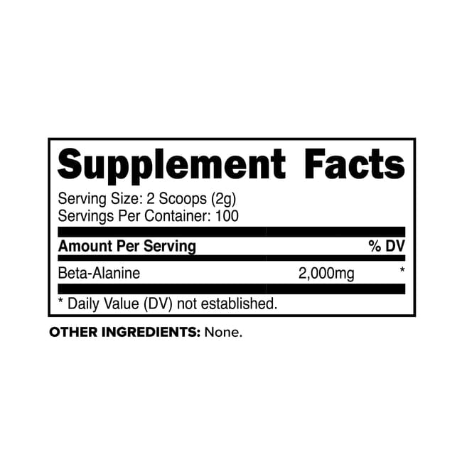 PRF Beta-Alanine 200G Supplement Facts - 2,000mg per serving