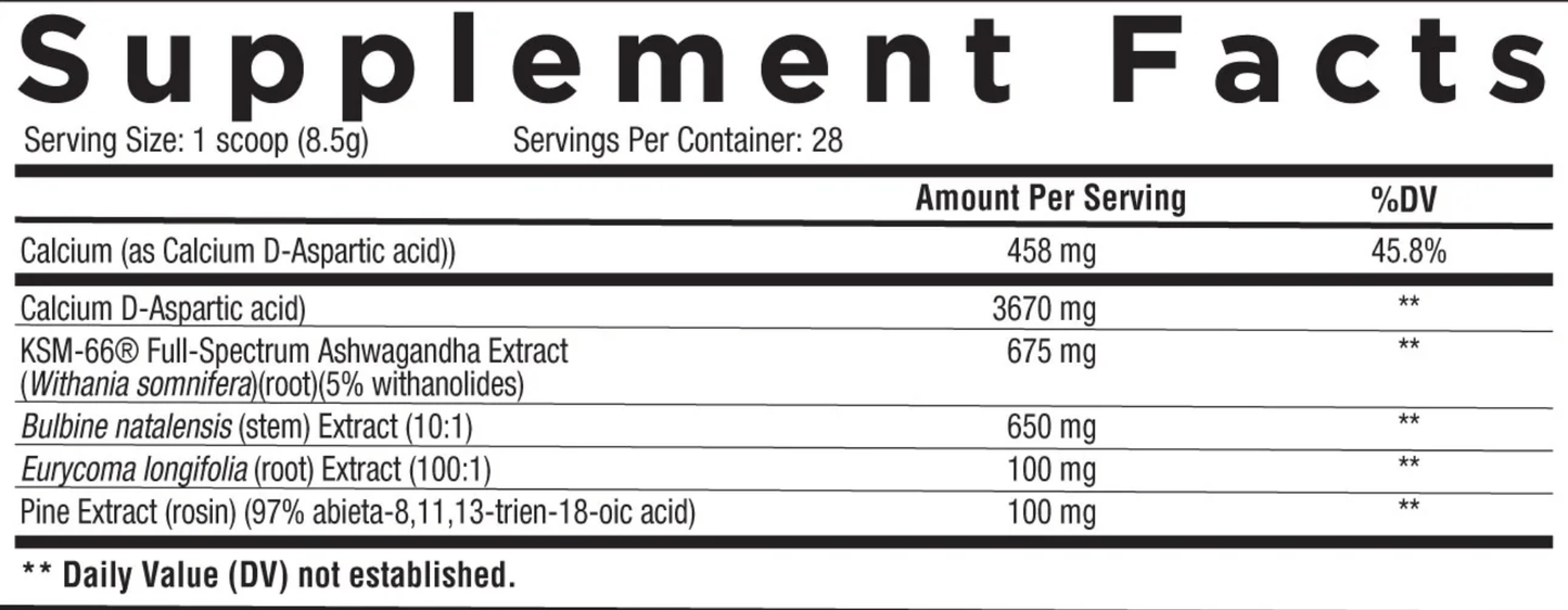 Calcium, Ashwagandha, and other ingredients list.