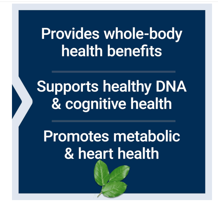 Benefits of product for DNA, cognitive, metabolic & heart health