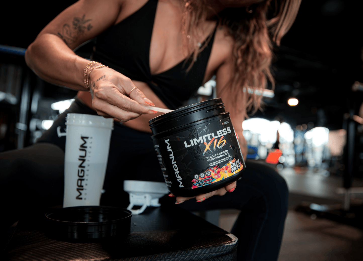Woman preparing Limitless X16 pre-workout, Dec 19 screenshot