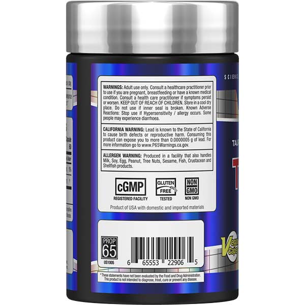 TUDCA supplement bottle (back view) - Gluten-free, Non-GMO