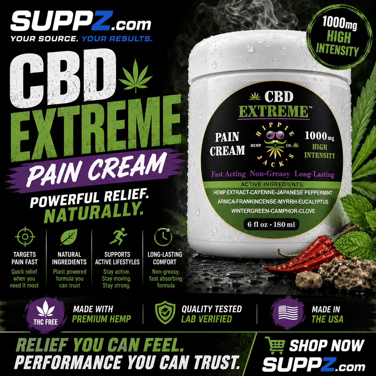 Hippie Jack's CBD Extreme Pain Cream 1000mg