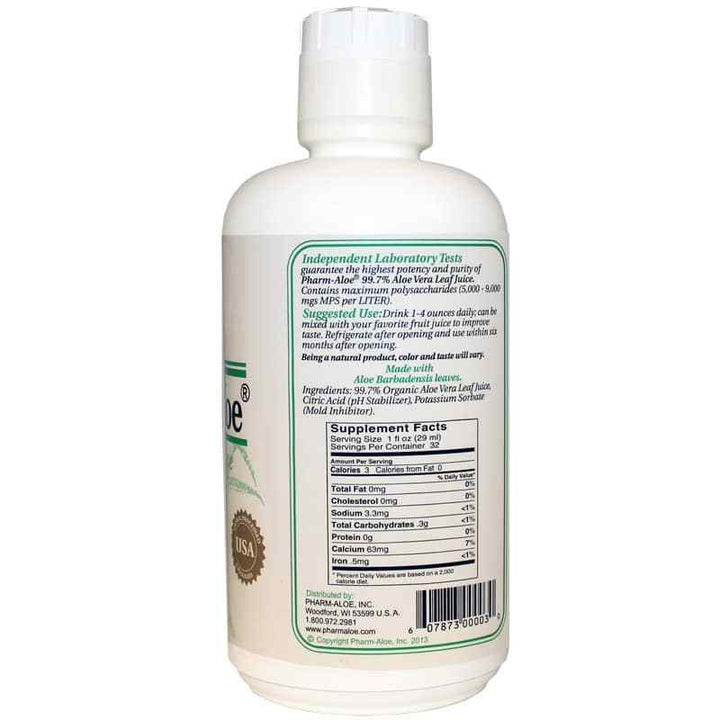 Pharm-Aloe Aloe Vera Leaf Juice - Organic Inner Leaf Extract