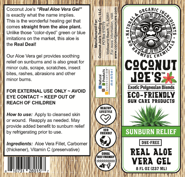 Coconut Joe's Sunburn Relief Real Aloe Vera Gel 8 FL OZ