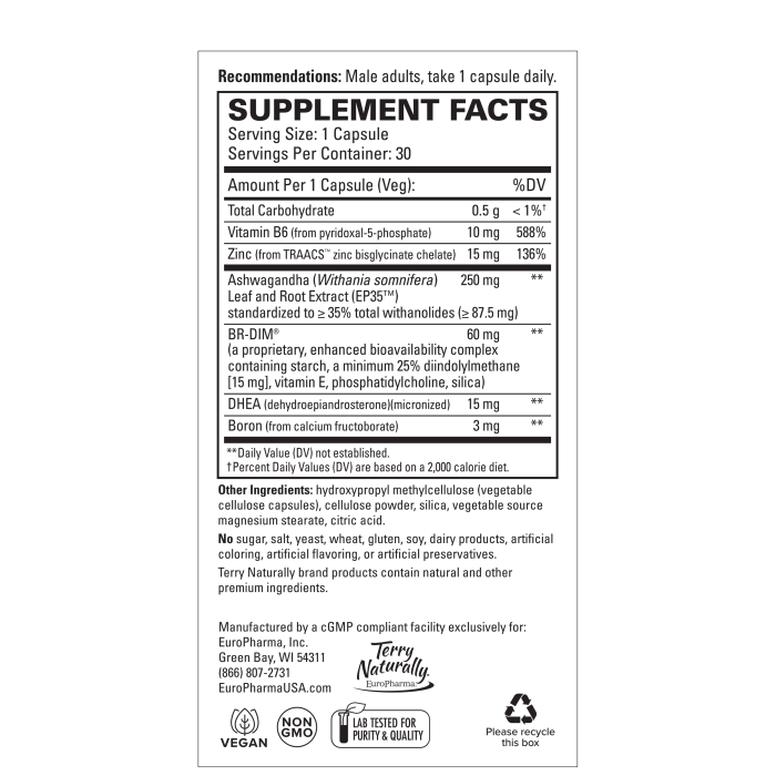 Terry Naturally Complete Testosterone Supplement Facts