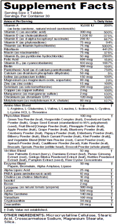 Opti-Men 90 Capsules Supplement Facts