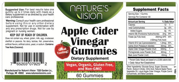 Nature's Vision Apple Cider Vinegar Gummies Label